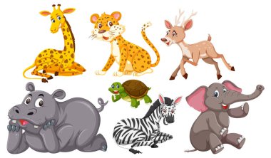 Set of cute animals cartoon character illustration