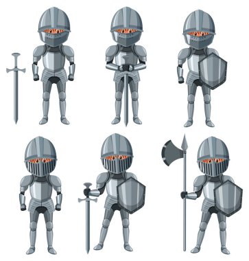 Ortaçağ şövalyesi çizgi film karakteri çizimini ayarla