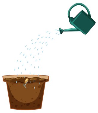 Watering can and plant pot illustration