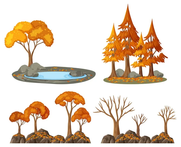 Set Autumn Tree Cartoon Illustration — Vector de stock