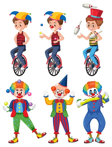 Set Illustrazione Personaggio Cartone Animato Circo — Vettoriale Stock