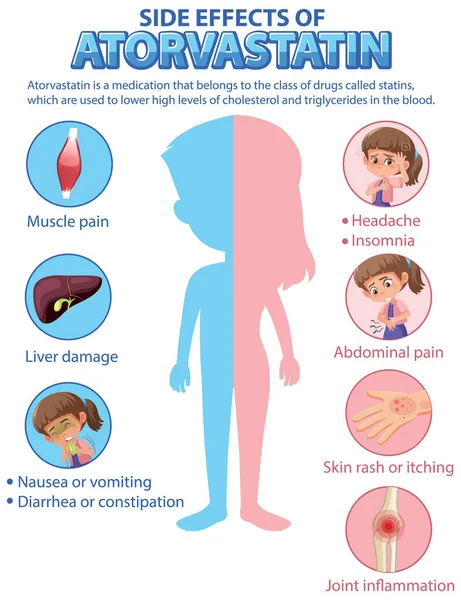 Human Anatomy Diagram Cartoon Style Atorvastatin Side Effects Illustration — Vettoriale Stock