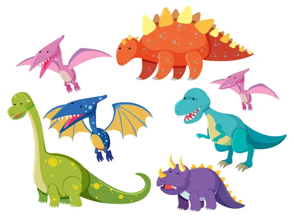 Set Van Dinosaurus Cartoon Karakter Illustratie — Stockvector