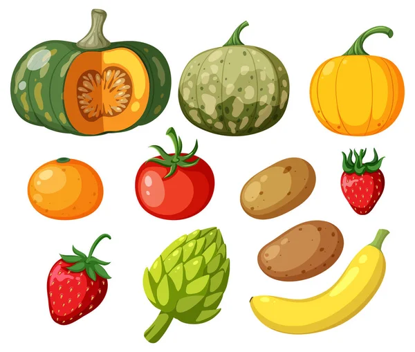 Gemüse Und Obst Ballaststoffe Gruppe Abbildung — Stockvektor
