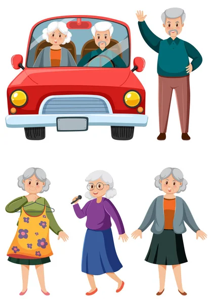 Set Old People Characters Illustration — 图库矢量图片