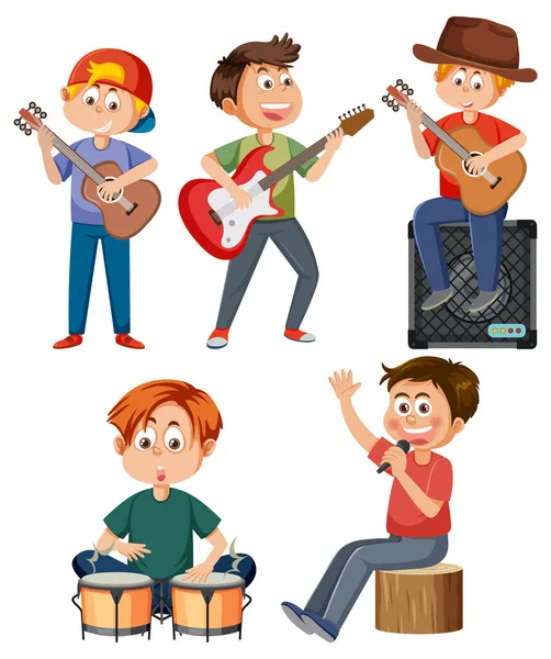 Készlet Rajzfilm Gyerekek Karakter Hangszerek Illusztráció — Stock Vector