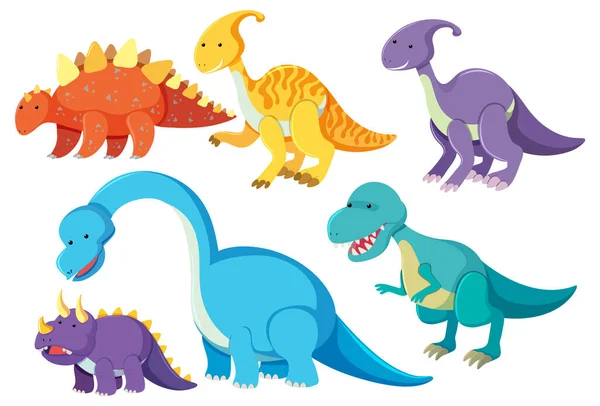 Set Illustrazione Del Personaggio Dei Cartoni Animati Dinosauro — Vettoriale Stock