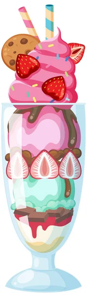 Ice Cream Sundae Served Glass Illustration — Vettoriale Stock
