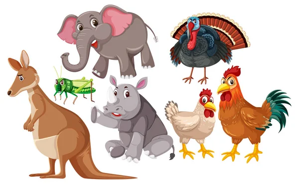 Σύνολο Χαριτωμένα Ζώα Εικονογράφηση Χαρακτήρα Κινουμένων Σχεδίων — Διανυσματικό Αρχείο