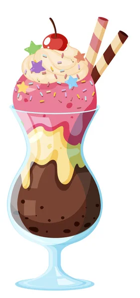 Ice Cream Sundae Served Glass Illustration — Stock vektor
