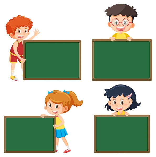 Set Kid Cartoon Character Empty Board Illustration — Stock Vector