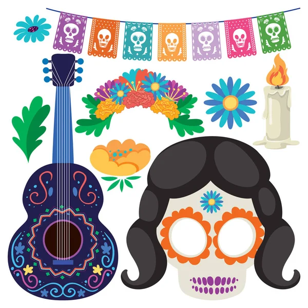 Set Mexican Day Dead Element Illustration — Stock Vector