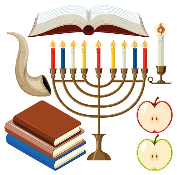 Set Yom Kippur Ceremonial Object Illustration — 스톡 벡터