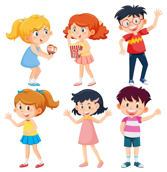 Set Cute Children Cartoon Character Illustration — Stock Vector