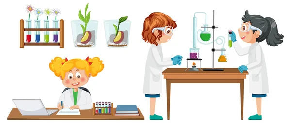 Scientist Student Doing Chemistry Experiment Illustration - Stok Vektor