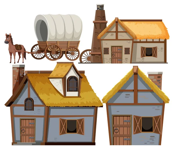 Conjunto Casa Medieval Ilustração Desenho Animado Objeto —  Vetores de Stock
