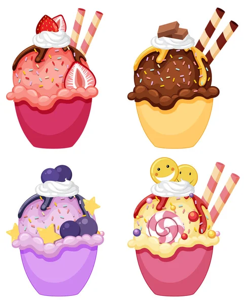 Desserts Délicieux Colorés Ensemble Illustration — Image vectorielle