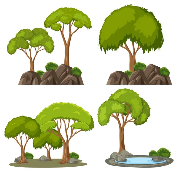 Set Tree Cartoon Style Illustration — Stock Vector
