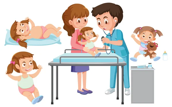 Uppsättning Baby Amning Tecknad Karaktär Illustration — Stock vektor