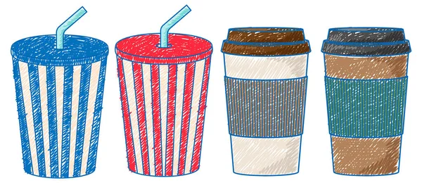 Popcorn Und Getränk Bleistiftfarbe Skizze Einfache Stilillustration — Stockvektor