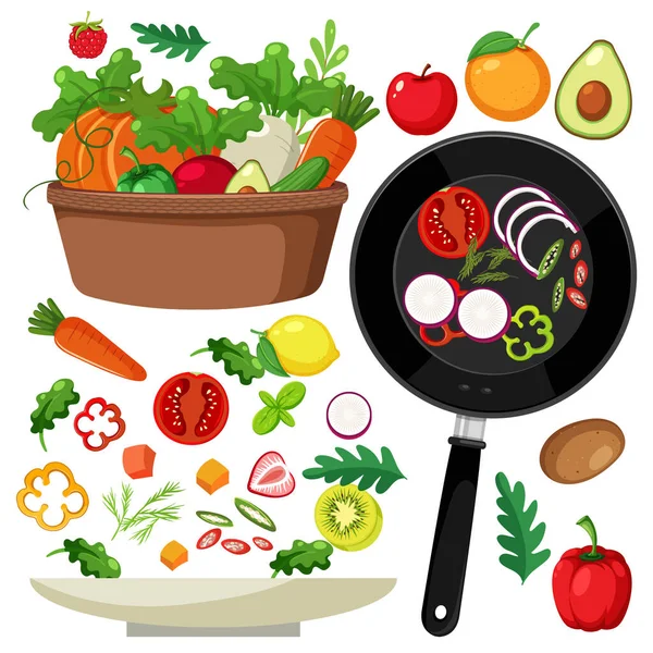 健康的な果物や野菜のイラストのセット — ストックベクタ