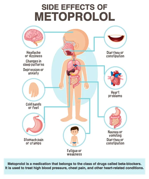 Human Anatomy Diagram Cartoon Style Metoprolol Side Effects Illustration — Vettoriale Stock