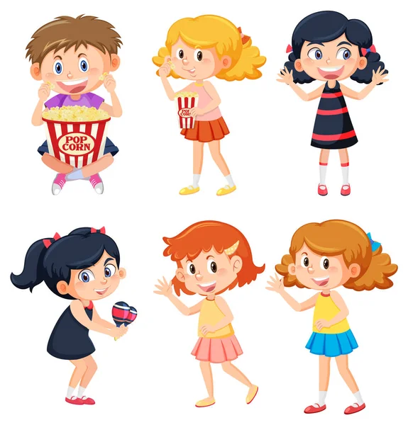 Set Cute Children Cartoon Character Illustration — Vetor de Stock