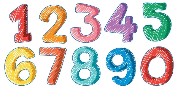 Siffror Penna Färg Skiss Enkel Style Illustration — Stock vektor