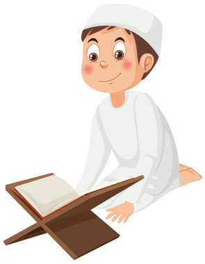 Müslüman Adam Dua Eden Çizgi Film Karakteri çizimi