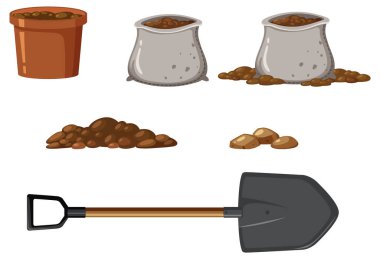 Set of plant and gardening tools and equipment illustration