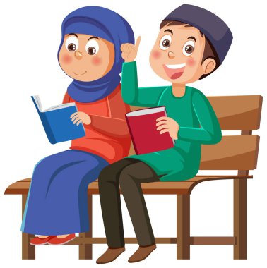 Müslüman Çift Çocuklar Kitap Resimleri Okuyor