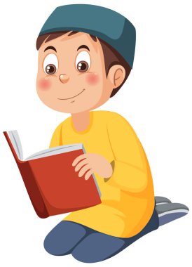 Müslüman Adam Dua Eden Çizgi Film Karakteri çizimi