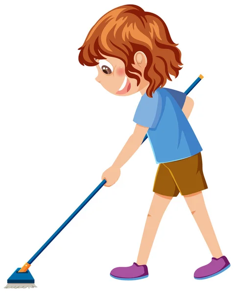 Cartoon Character Kid Cleaning Illustration — Stock Vector