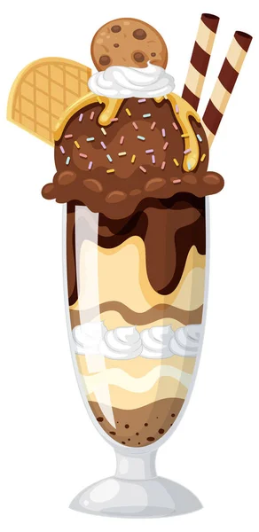 Ice Cream Sundae Served Glass Illustration — Vetor de Stock