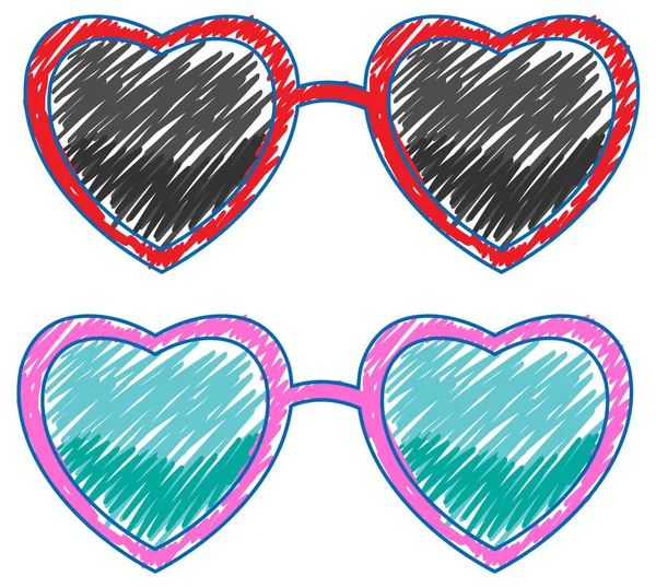 Gafas Sol Corazón Lápiz Dibujo Color Ilustración Estilo Simple — Vector de stock