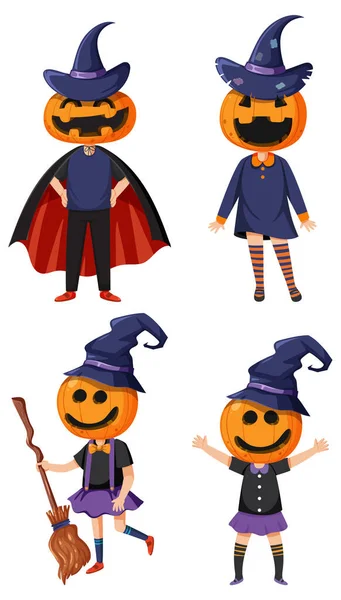 Conjunto Personagem Desenhos Animados Halloween Vestindo Fantasia Assustador Ilustração —  Vetores de Stock