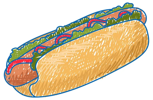 Hot Dog Kalem Rengi Çocuk Çizim Biçimi Illüstrasyonu — Stok Vektör