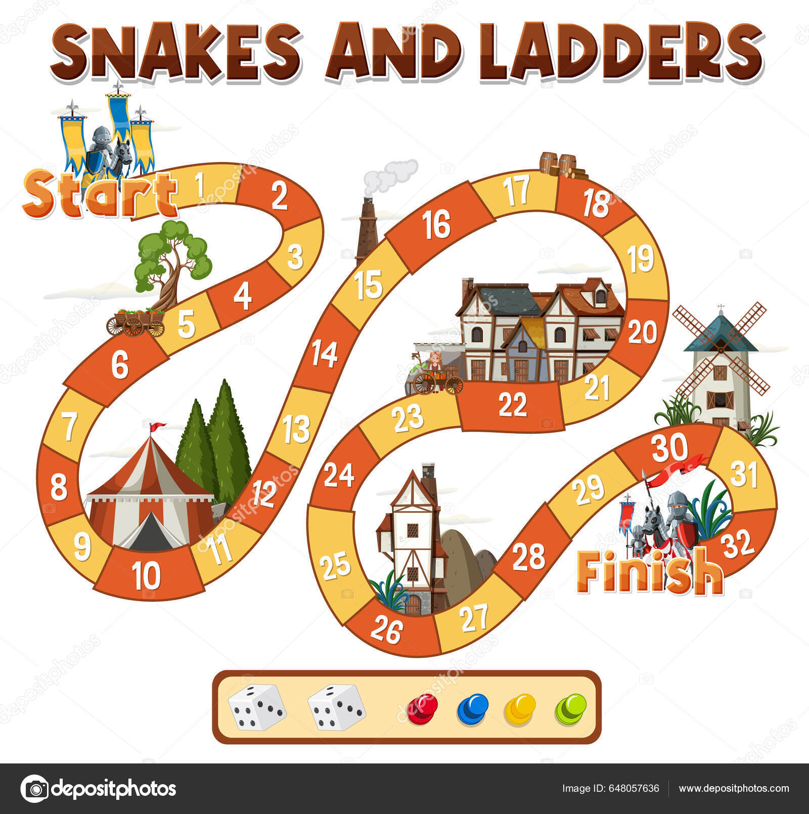 Modelo de jogo de tabuleiro snake ladder para crianças