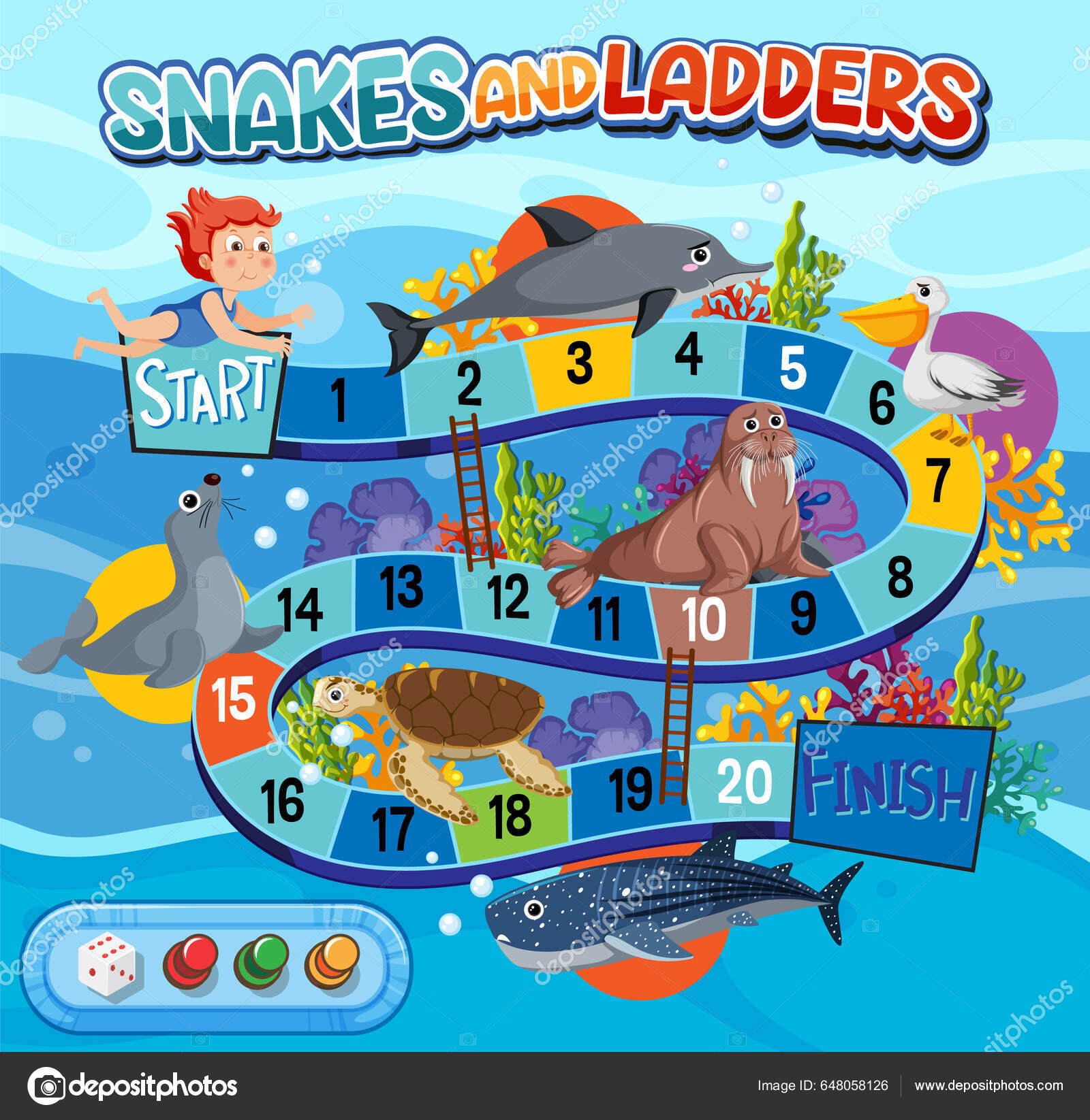 Snakes Ladders Board Game Template Illustration Stock Vector by ©brgfx