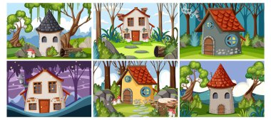 Set of fantasy scene background illustration