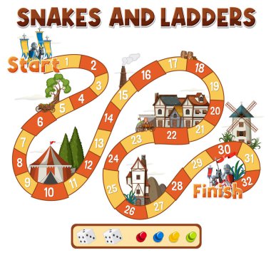 Yılanlar ve Merdivenler oyun şablonu çizimi