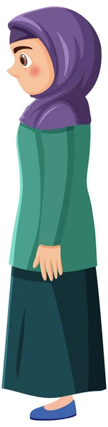 Side View Muslim Girl Cartoon Character Illustration — Stock Vector