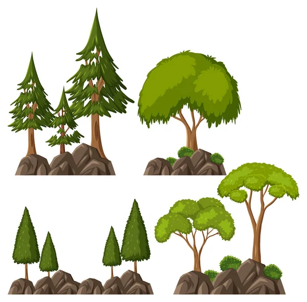 Σύνολο Του Δέντρου Στην Απεικόνιση Στυλ Κινουμένων Σχεδίων — Διανυσματικό Αρχείο
