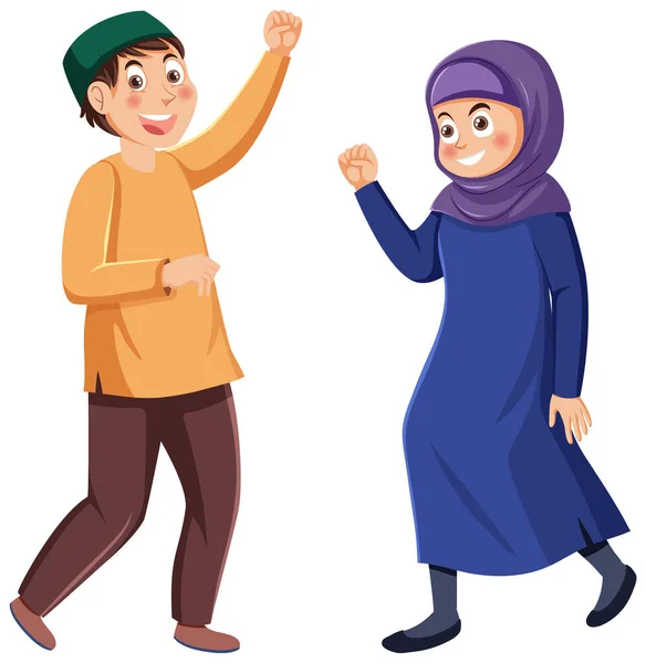 穆斯林夫妇卡通人物矢量图解 — 图库矢量图片