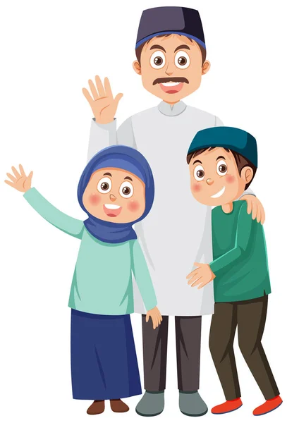 Famiglia Musulmana Cartoon Illustrazione Personaggio — Vettoriale Stock