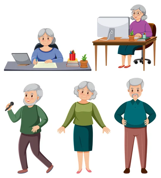 Set Old People Characters Illustration — Stock Vector