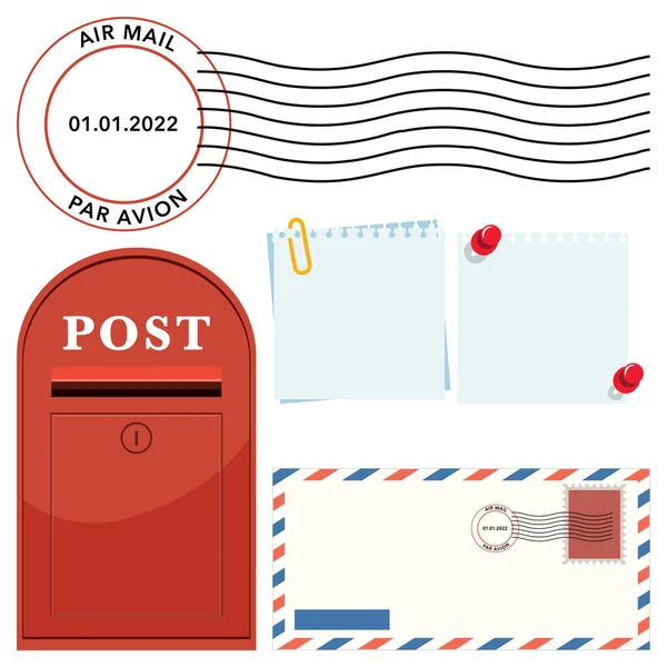 Soubor Poštovních Poštovních Symbolů Ilustrace — Stockový vektor