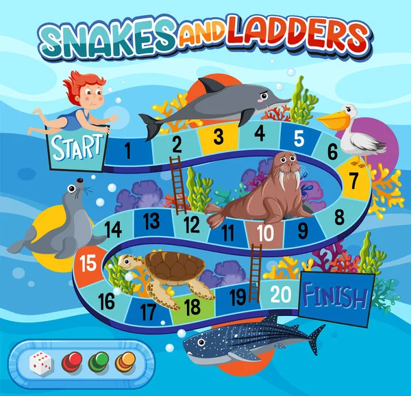 Modelo de jogo de cobra e escadas com tema subaquático