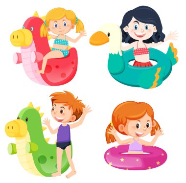 Yaz çocukları yüzme yüzüğü çizimleri.