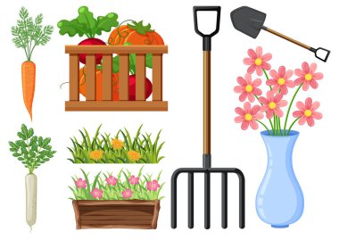 Set of plant and gardening tools and equipment illustration